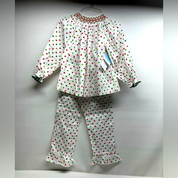 VIVE LA FETE Smocked Polka Dots Pants set Christmas outfit size 8 nwt - Picture 1 of 9